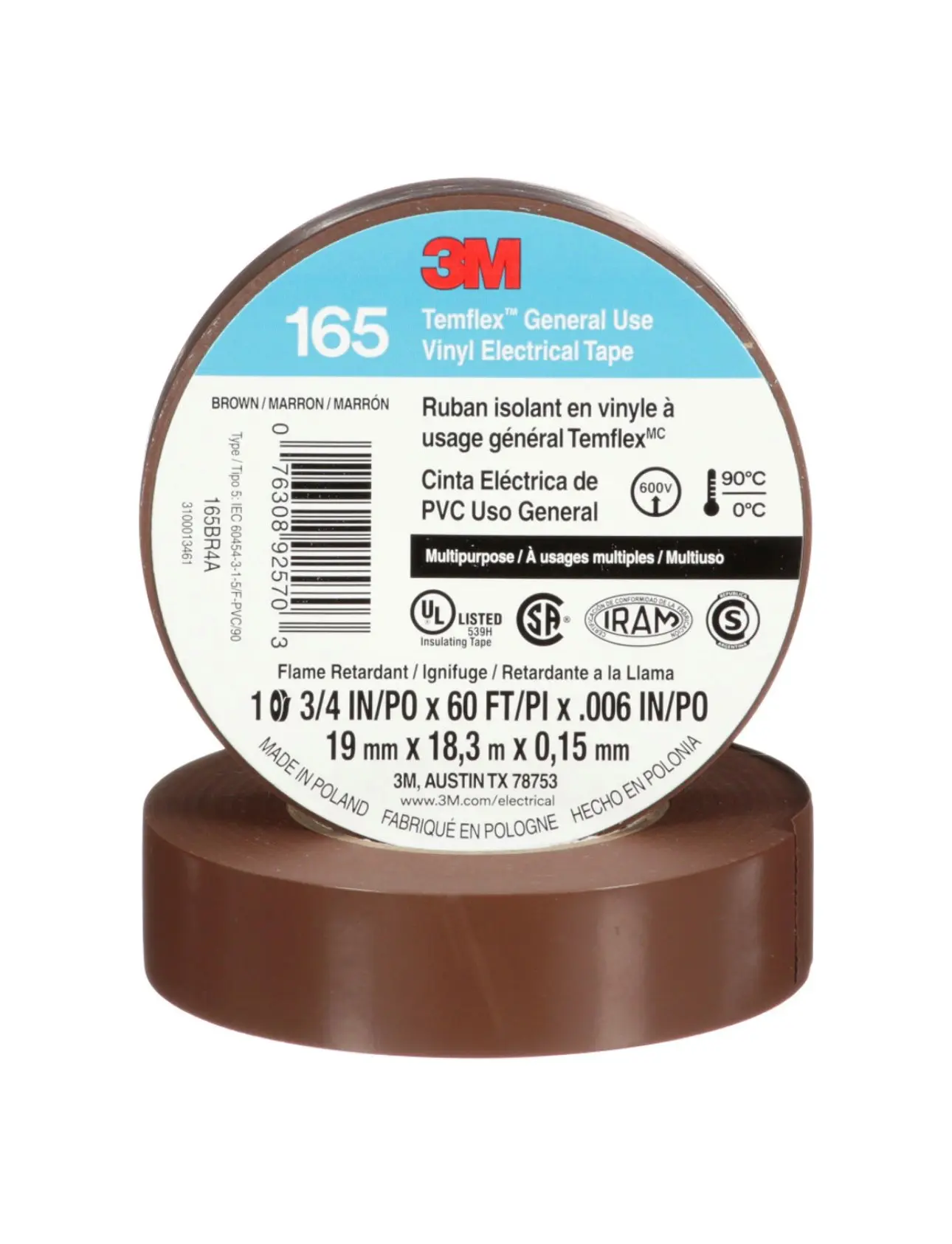 A brown tape roll with the number 1 6 5 on it.