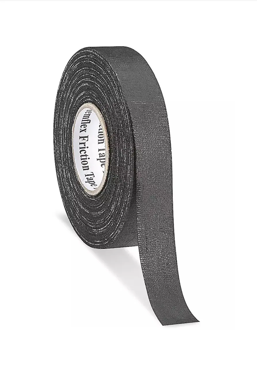 A roll of black tape is shown.