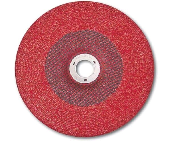 A red disc with a white center and a hole in the middle.