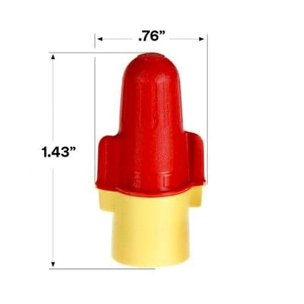 A red and yellow plastic bottle cap with the measurements of each.