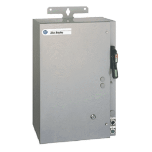 Electrical control panel with labeled switch handle.